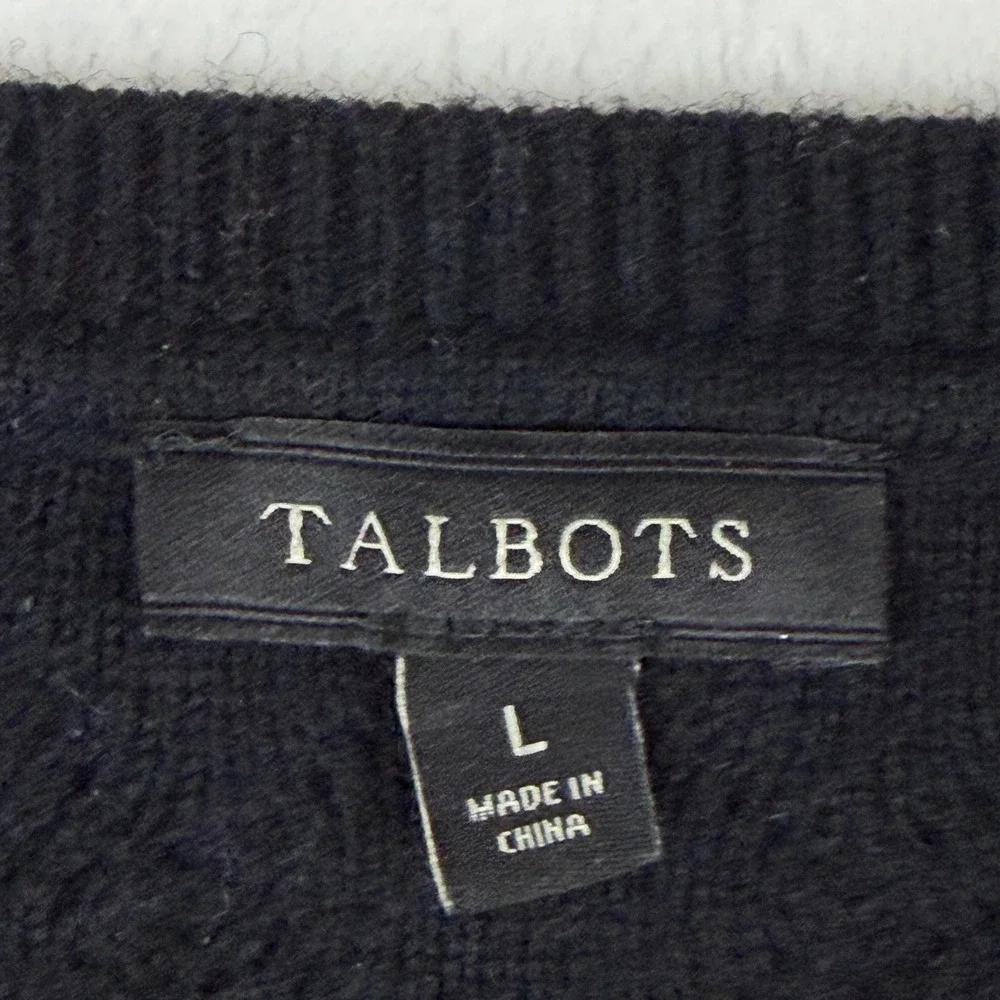 Talbots Womens Black Lambswool Blend Cable Knit Shoulder Button Sweater‎ Large - Picture 4 of 7